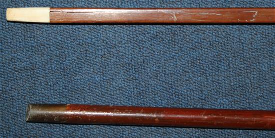 A 19th ivory handled square section walking cane & another